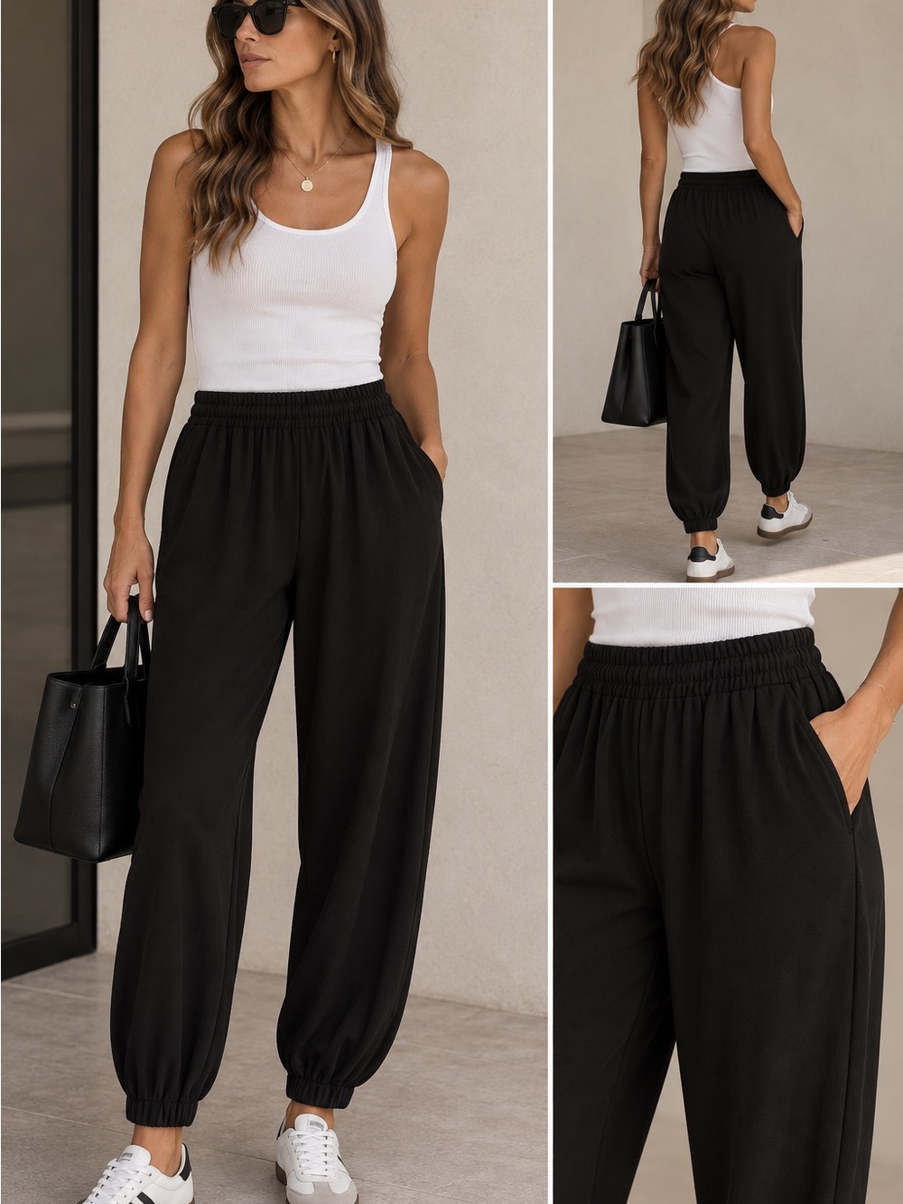 Zara Black Elastic-Waist Track Joggers